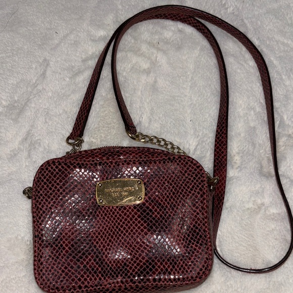 Michael Kors Handbags - Michael Kors Burgundy Snakeskin Crossbody Bag